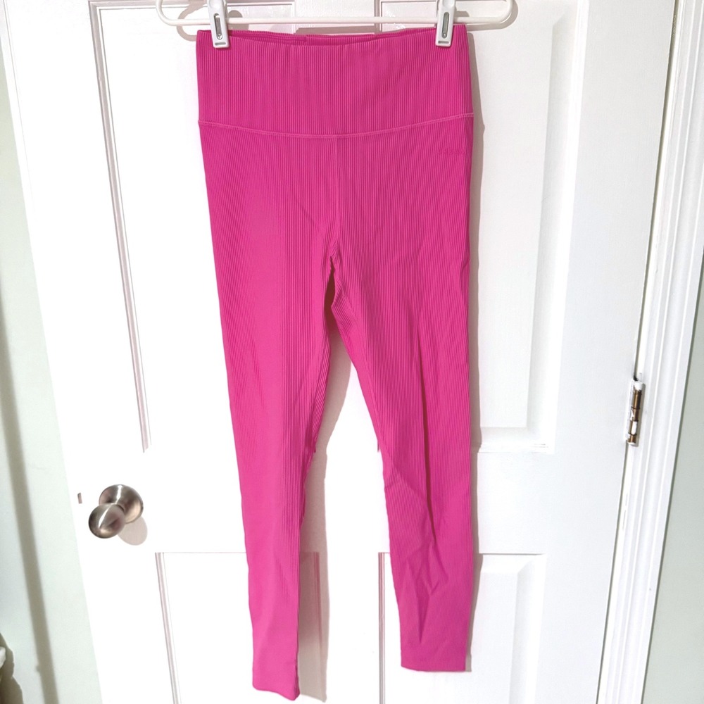 Cream Yoga Womens Pink Ribbed High Waisted Active Leggings LG1007N1 Size M
